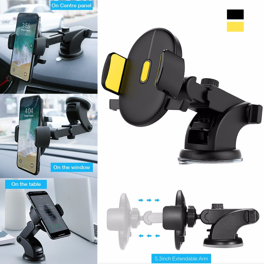 Car Phone Holder Long Rod Telescopic Dashboard Suction Cup Mount (2 Pack)