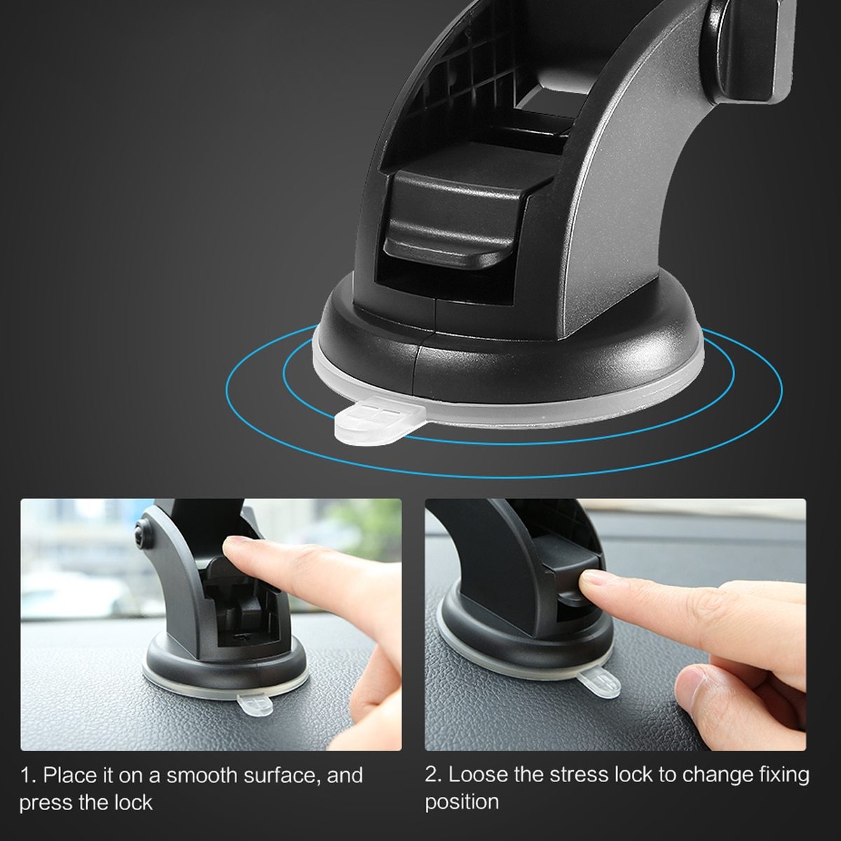 Car Phone Holder Long Rod Telescopic Dashboard Suction Cup Mount (2 Pack)
