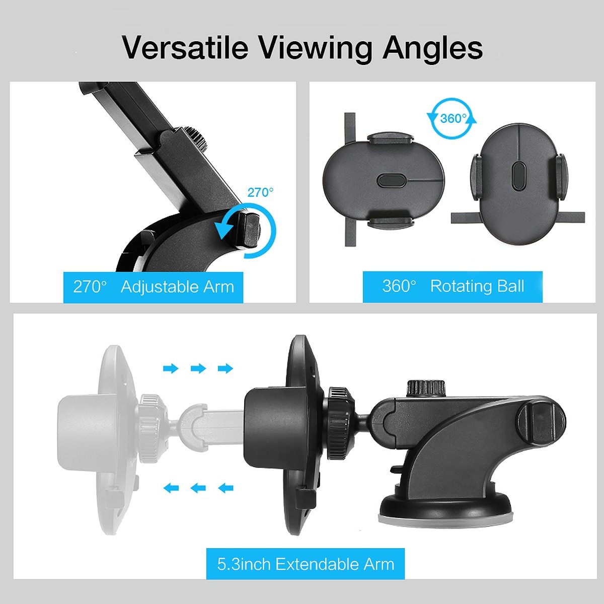 Car Phone Holder Long Rod Telescopic Dashboard Suction Cup Mount (2 Pack)